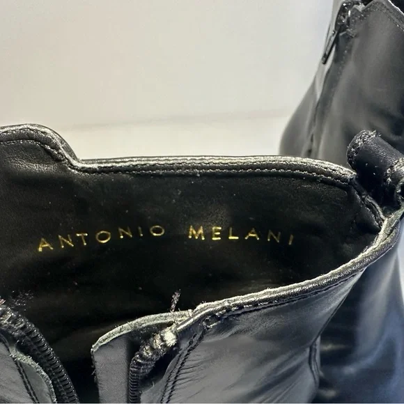 Antonio Melani Heels Black Leather Booties 3” Heel Y2K Chunky Square Toe - Picture 8 of 12